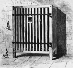 Called a Belgian Cage, This Wooden Cage Has a Small Opening For the Patient's Meals, Showed Just How Cruel Confinement in an Asylum Could Be, courtesy National Library of Medicine